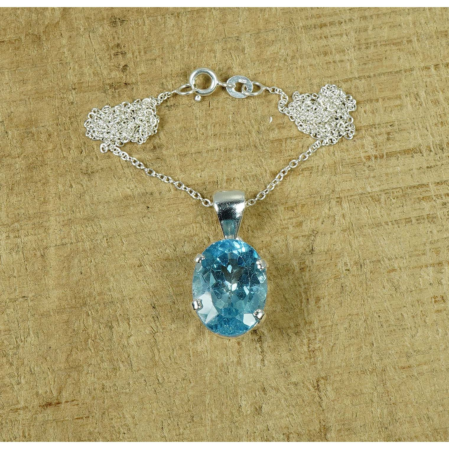 Women's Swiss Topaz 925 Sterling Silver Solitaire Pendant